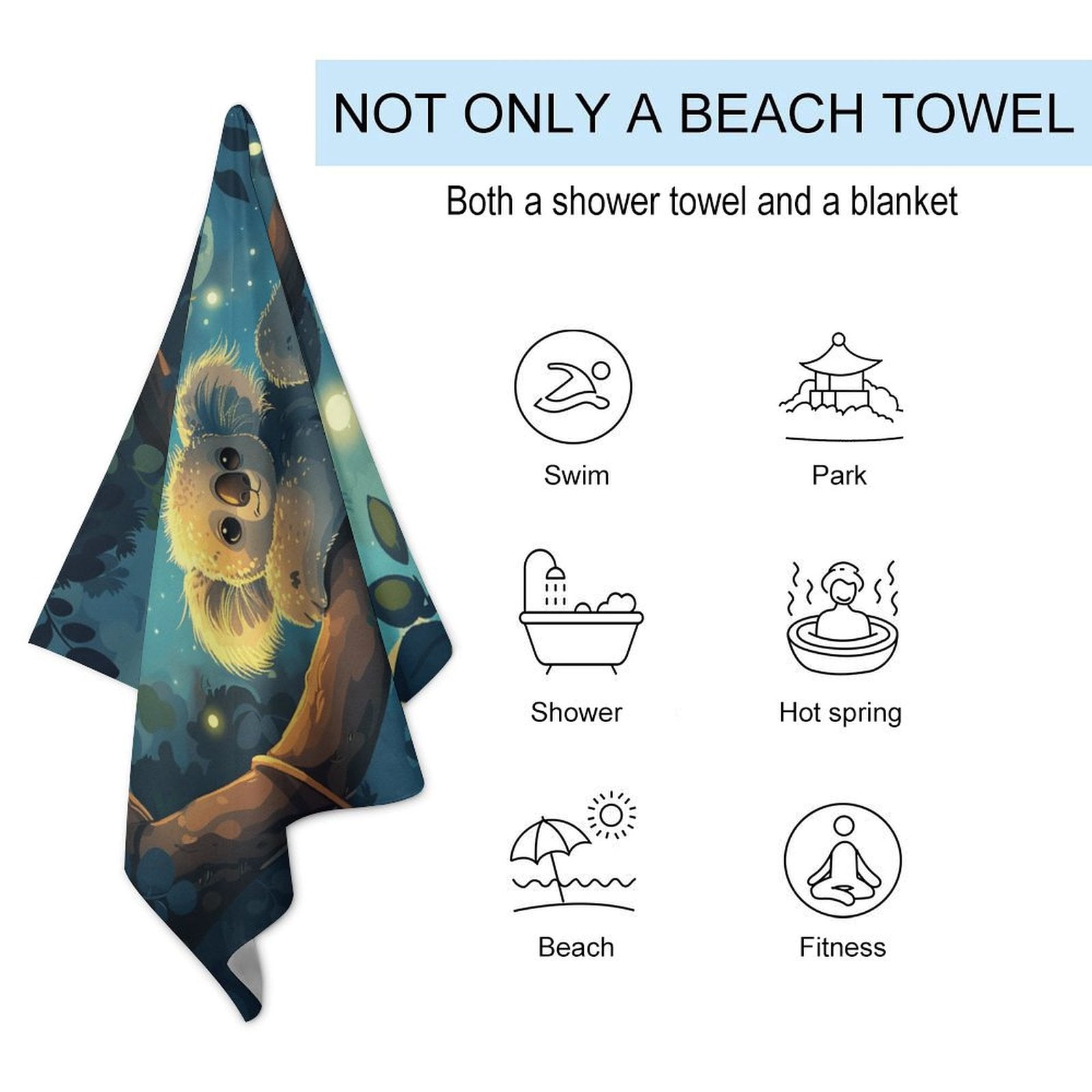 Cute Koala Oversized Beach Towel XL Pool Camping Swim Towels 32''x63'' Soft Blanket Accessories Must Vacation Necessities Adult