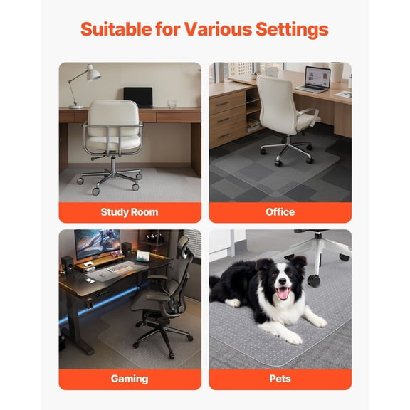 Chair Mat with Lip,36x48-"Office Chair Mat for Low Pile Carpeted Floors,Clear Floor Protector Rug with Studded,Non-Slip&Easy to Clean,Smooth Glide Under Desk Rug for Home Office