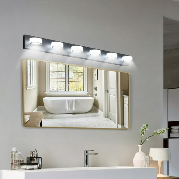 45" Black Led Vanity Light - 6-Light Dimmable Bathroom Mirror Fixture Five