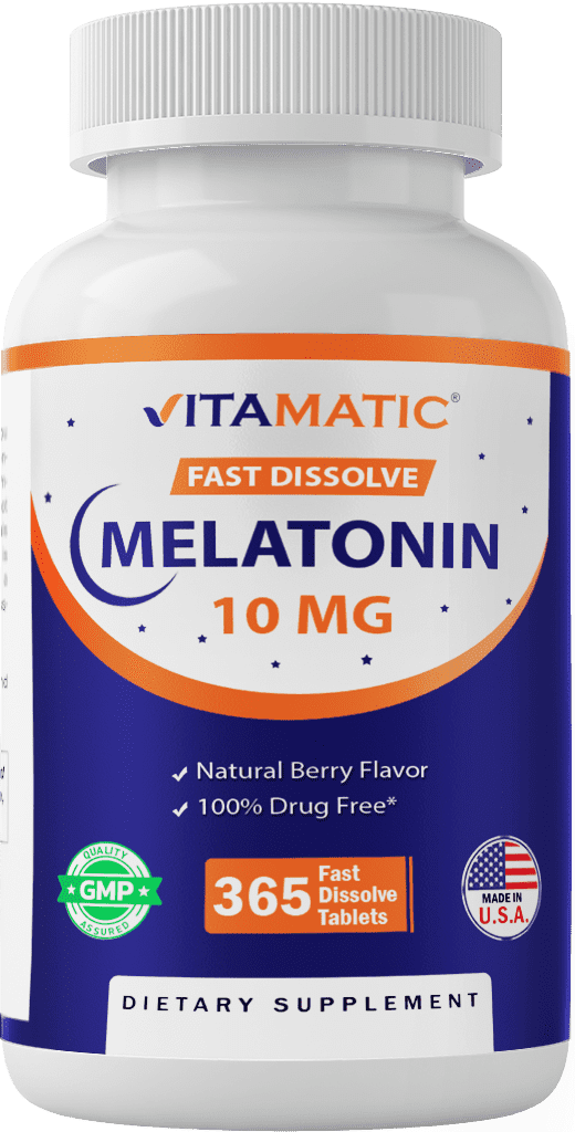 (3 pack) Vitamatic Melatonin 10mg Tablets | Vegetarian, Non-GMO, Gluten Free | 1 Year Supply | Natural Berry Flavor - 365 Tablets