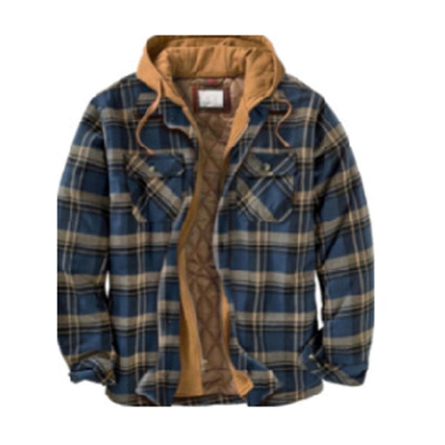 Mens Warm Quilted Lined Cotton Jackets With Hood Button Down Zipper Long Sleeve Plaid Jackets zhangyuxiang LED