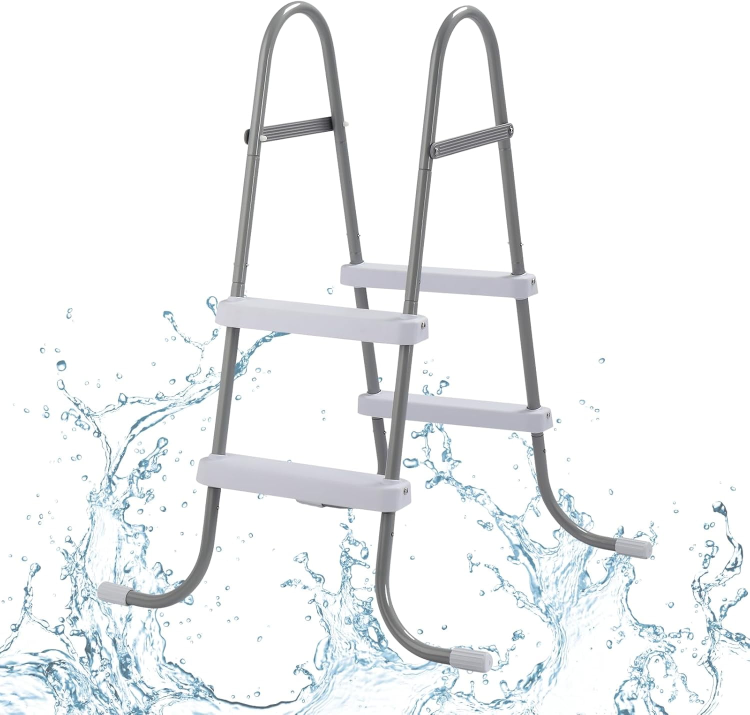 WJSP 2 Step Pool Ladder Gray/White 33" High for Above Ground Swimming Pool 300Lbs Capacity Anti Slip