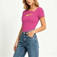 thumbnail image 2 of Posijego Going out Tops for Women Crewneck Short Sleeve Summer Slim Classic T-Shirts Trendy Casual Shirts for Women, 2 of 7