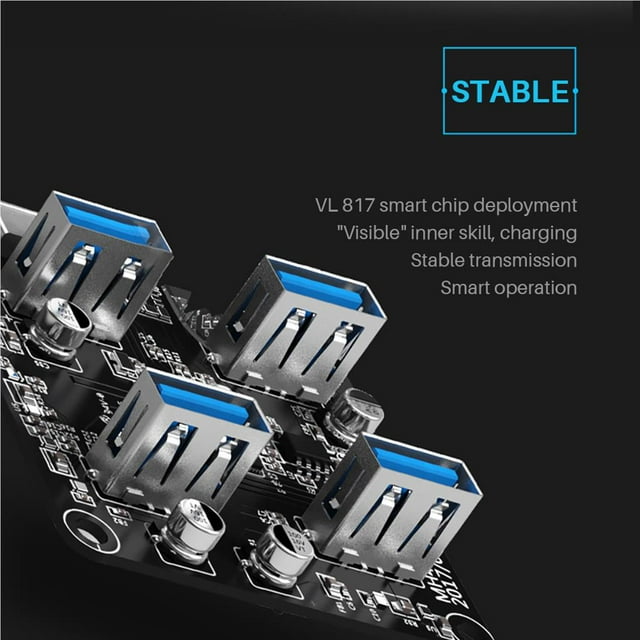 stanreset HUB de Bureau Transparent 4 Ports USB3.0 avec Coussin Antidérapant en Caoutchouc Alimentation Externe Résistante