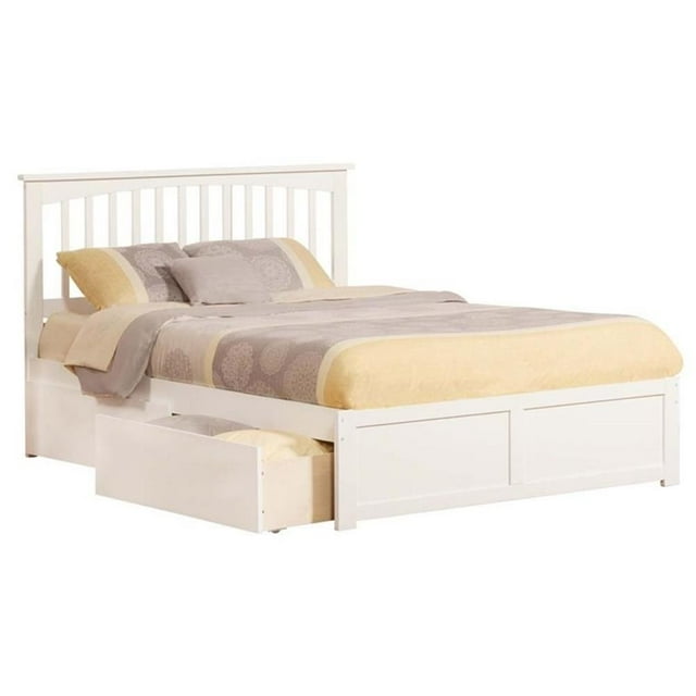 Leo & Lacey Mission Queen Wood Platform Bed and Storage Drawers in White