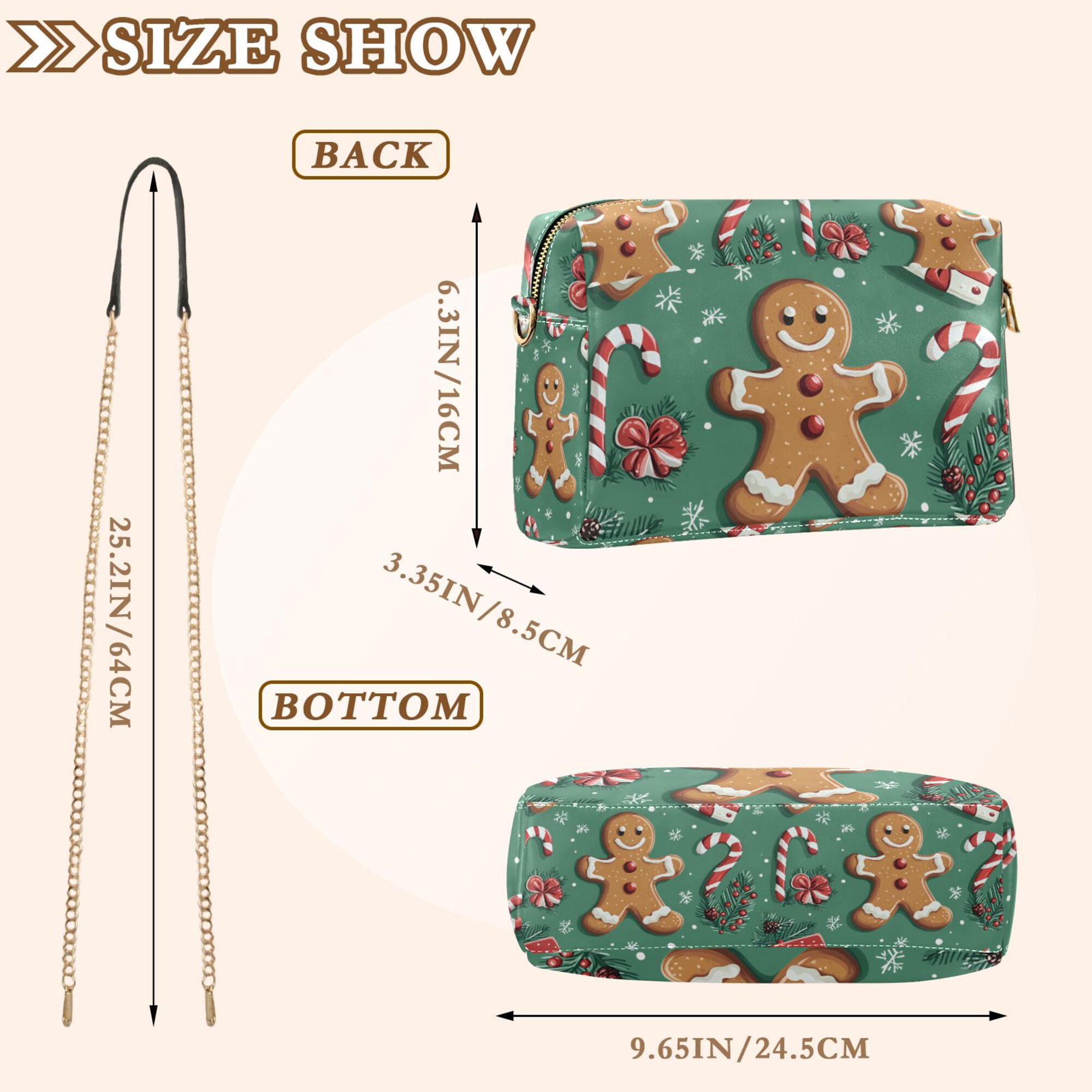 FORMRS Women Crossbody Purse with Chain Strap Vegan Leather Shoulder Handbag, Christmas Gingerbread