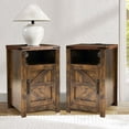 thumbnail image 3 of Farmhouse Nightstand Set of 2, Bedside Table with Charging Station, Night Stand with Barn Door, White End Table Sofa Side, Nightstand Storage for Bedroom Living Room, Brown, 3 of 13