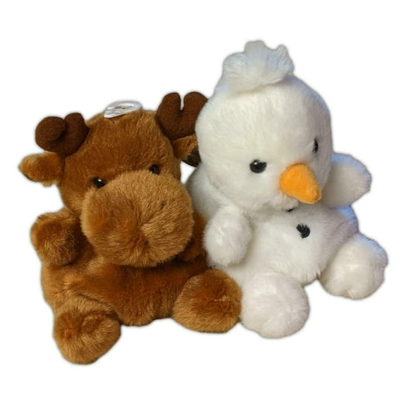 Set of 2 Winter SNOWMAN & MOOSE Palm Pals 5" Stuffed Animal Plush by Aurora