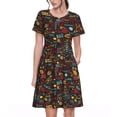 thumbnail image 1 of Fotbe Robe Barbecue Motif Décontracté Mode Femme Manches Courtes Robe Maxi Robe T-Shirt Rayée Longue à Blocs de Couleur, 1 of 6