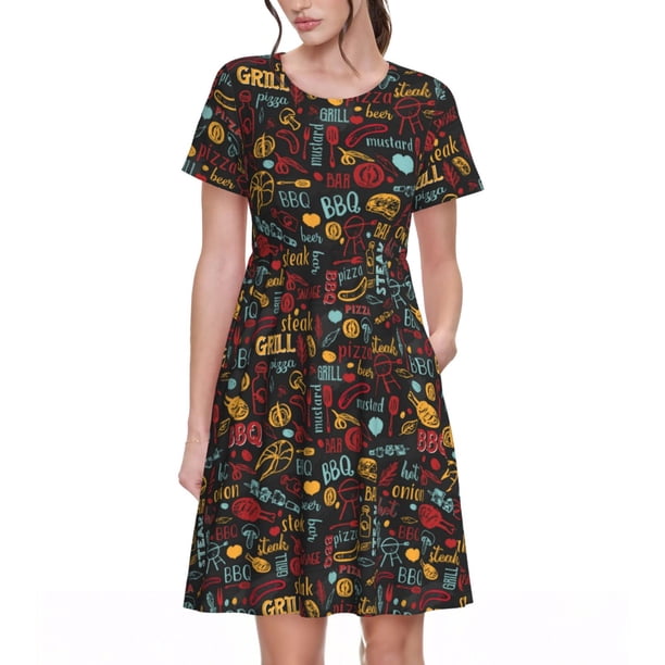 Balery BBQ Barbecue Grill Vestidos sueltos de manga corta para mujer, vestidos de verano 2025, vestidos casuales de corte A con vuelo.