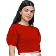 thumbnail image 3 of eloria Women's Casual Blouse Tops, Ruffle Puff Sleeve, Round-Neck Top Color: Red | Size: L, 3 of 6