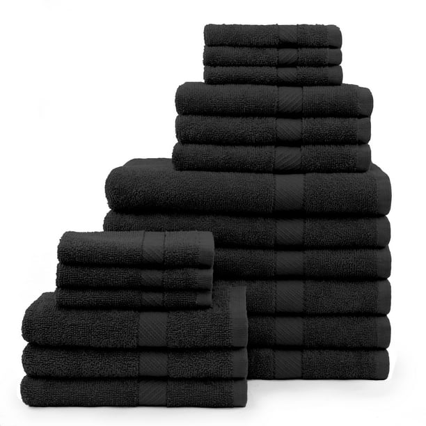 Home Element Basic 18 Piece Bath Towel Set in Black - Walmart.com ...