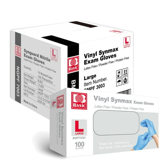 Guantes desechables Basic Medical Synmax de vinilo, tamaño grande, 1000 unidades