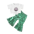 thumbnail image 2 of Girls Fashion Shell Printed Lace up Top Cute Mermaid Fish Scales Bell-bottomed Pants Two Piece Set, 2 of 8