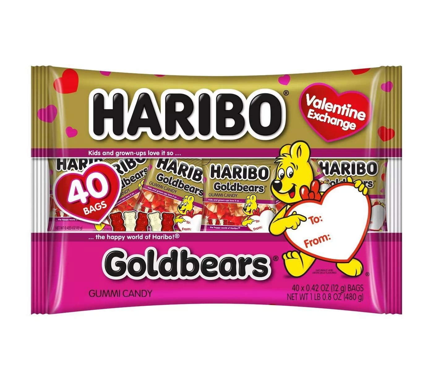 Haribo Valentine's Day Goldbears Gummi Candy Exchange Bag 16.8oz/40ct