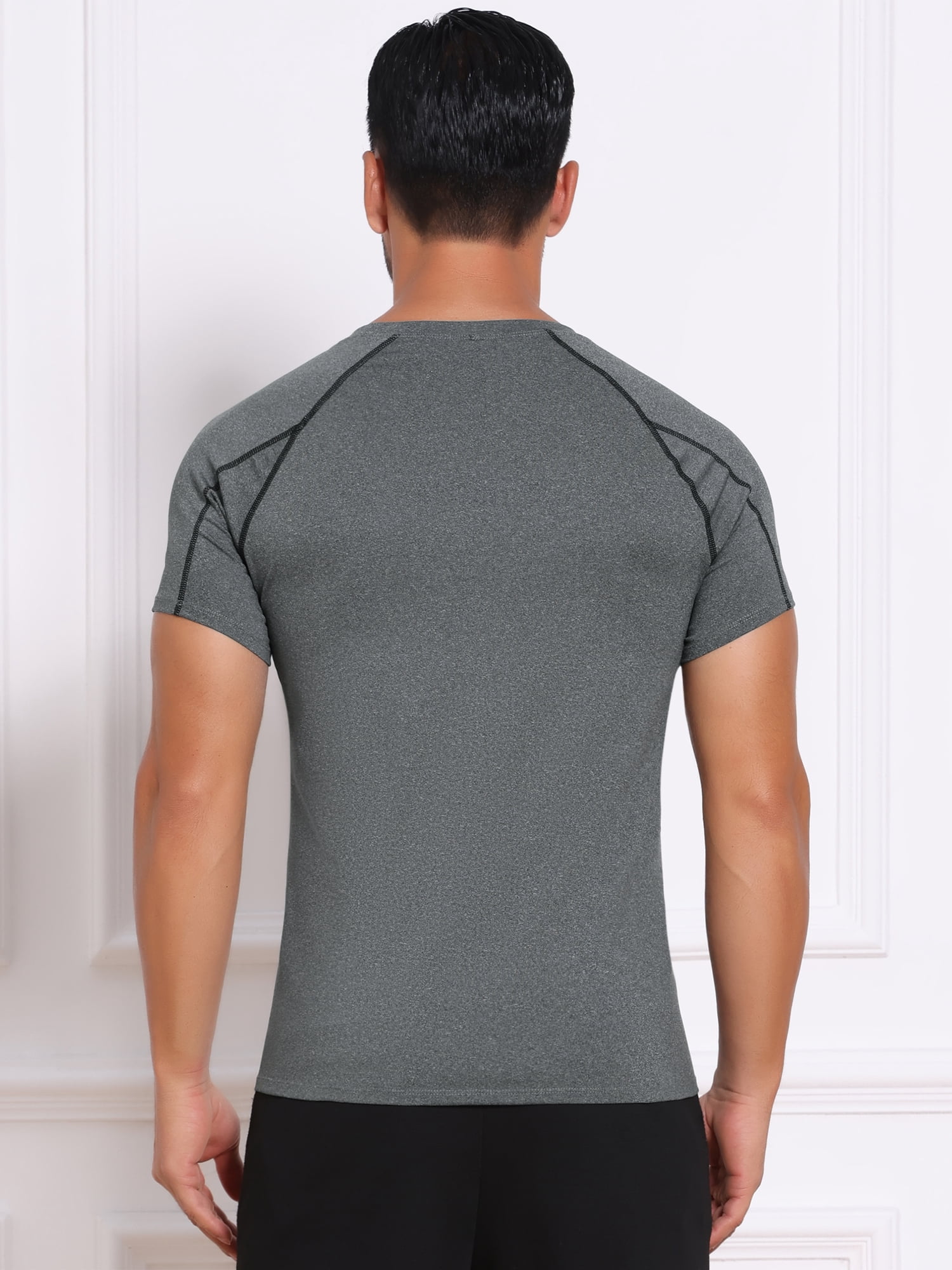 DARING DIVA Men's Workout Stretch Crew Neck Short Sleeve T-Shirt XL Gray