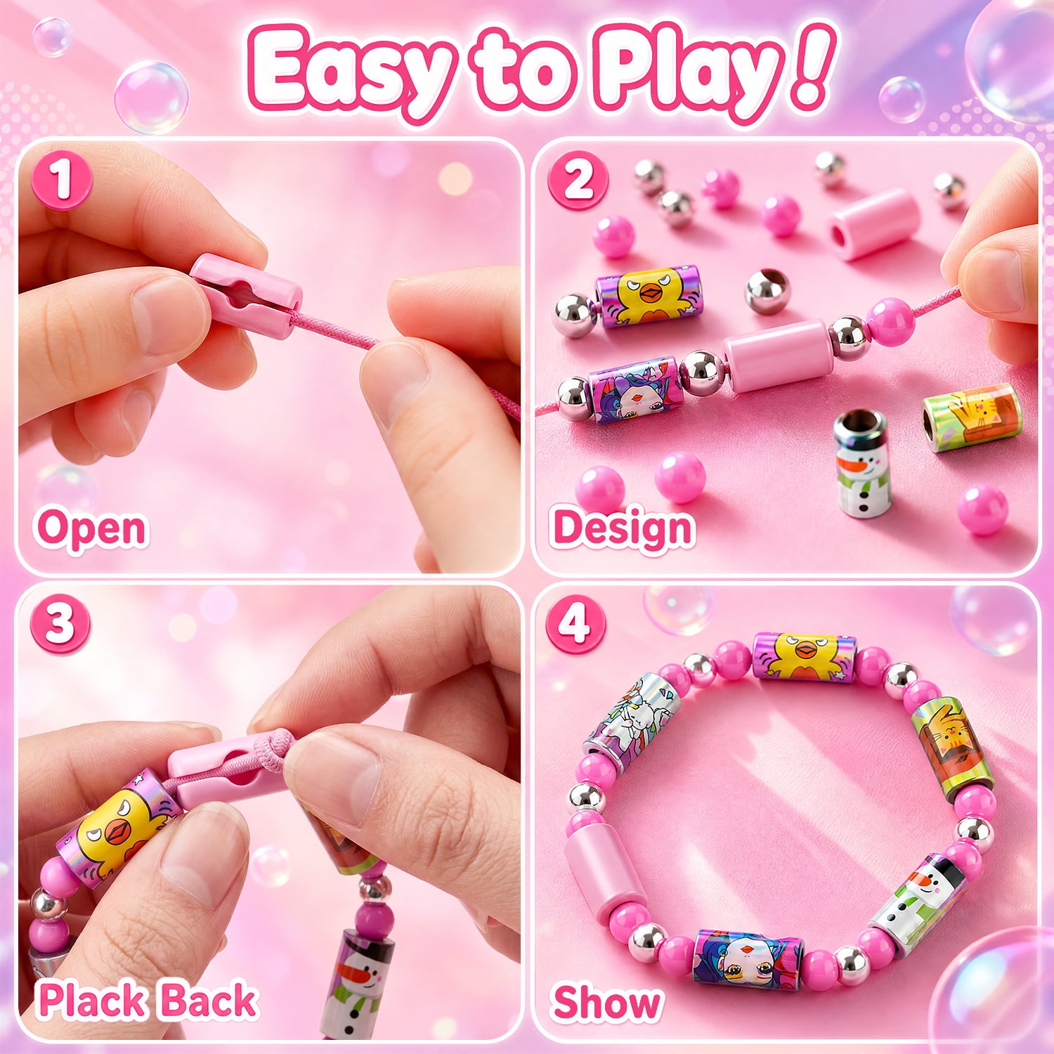 Monqistar Sticker Bracelet Kit, 1000 Mini Stickers Set, Wearable & Shareable Sticker Rolls, Sticker Collection Book, Make Bracelets & Necklaces Set for 5-12 Years Girls Gift