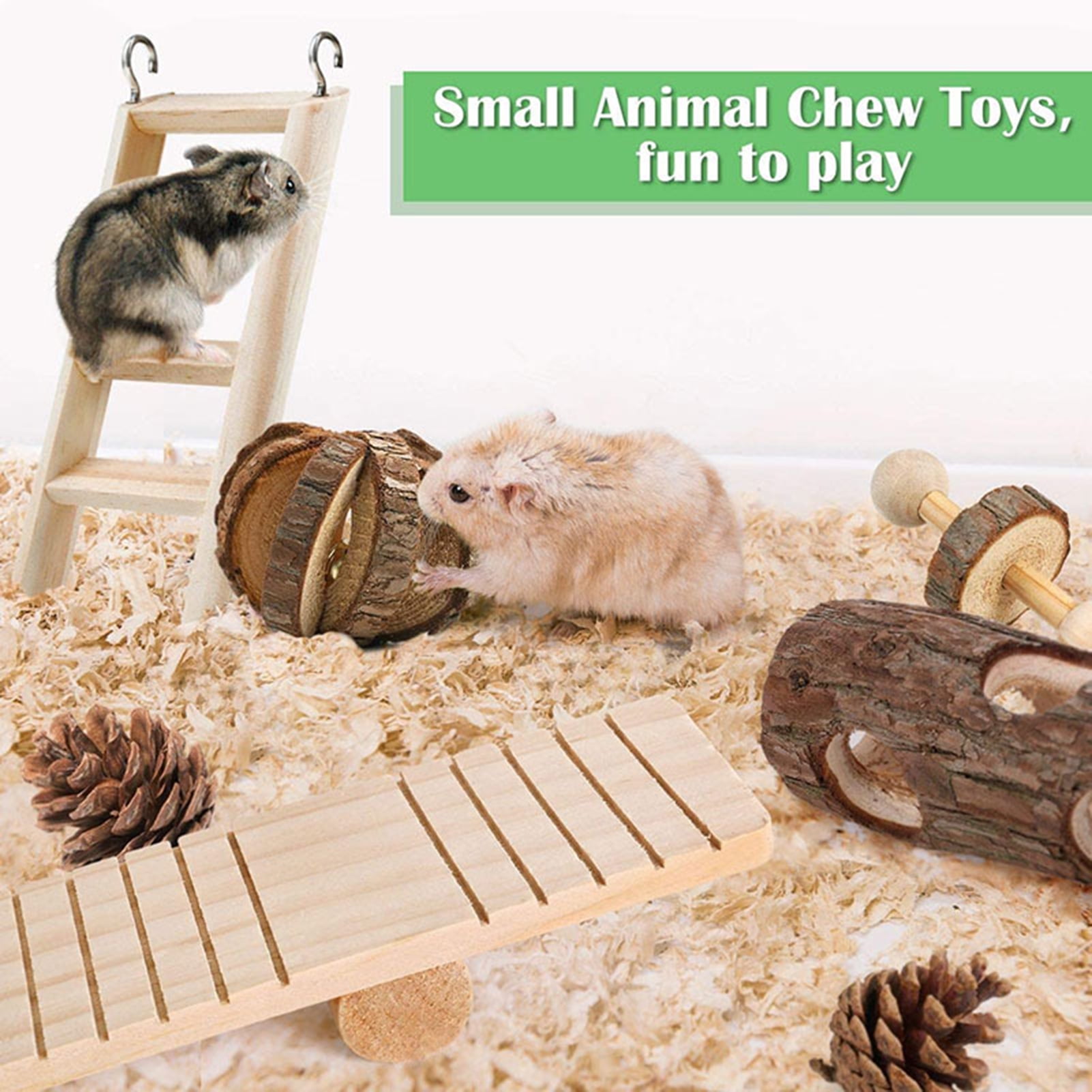 DOPI 10Pcs/Set Molar Toy Long Lifespan Relieve Anxiety Wood Hamster Tree Trunk Toy Set for Chinchillas