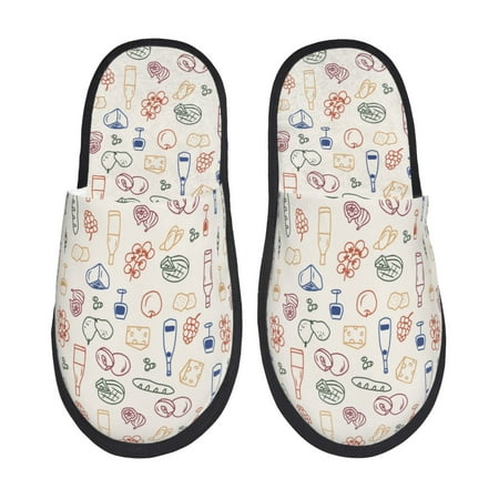 Balery Doodle Wine Slient Indoor Furry Fleece Comfort House Shoes Soft Non-Slip Home Shoes Cotton slippers House Slippers-- Large
