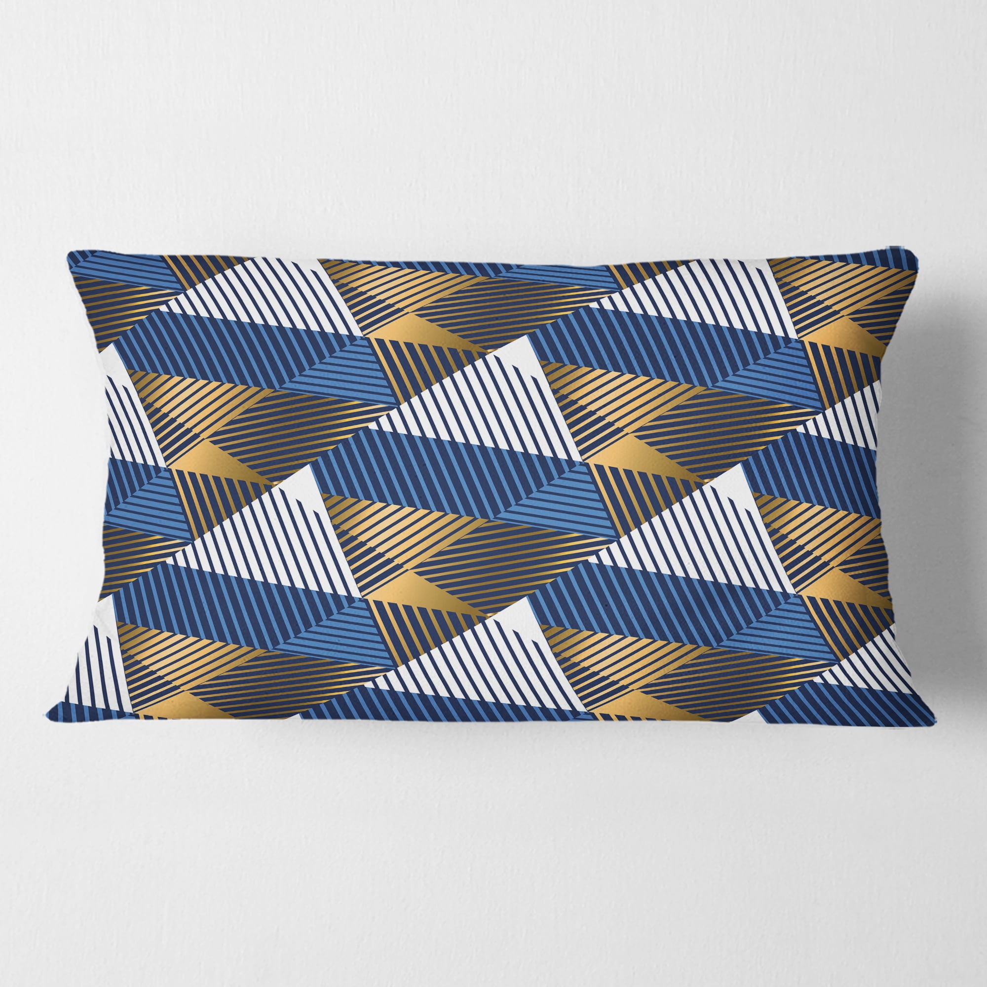 Designart Retro Luxury Waves In Gold And Blue V' Mid-Century Modern Throw Pillow - 12x20