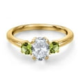 thumbnail image 3 of Gem Stone King 18K Yellow Gold Plated Silver White Topaz and Green Peridot Engagement Ring for Women | 1.41 Cttw | Oval 7X5MM | Gemstone November Birthstone | Size 8, 3 of 6