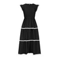 thumbnail image 4 of Fartey Midi Dresses for Women Summer Casual Short Sleeve Smocked Dress 2025 High Waist Ruffle Tiered Flowy Sundresses Fashion Colorblock Dress Black S, 4 of 8