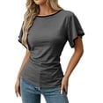 thumbnail image 2 of Cinched Waist Tops for Women Summer Short Sleeve Boat Neck Dressy Casual Blouse Going out Tops Brunch Outfits, 2 of 7
