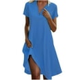 thumbnail image 2 of Ayolanni V-Neck Womens Dresses Casual Blue Knee-Length Solid Short Sleeve Vacation Dresses Girls Dresses S, 2 of 7