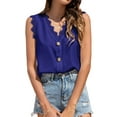 thumbnail image 1 of Women Buttons Lace Stitching V Neck Sleeveless Summer Shirt, 1 of 7