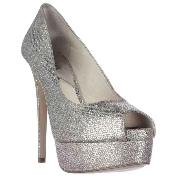 Womens MICHAEL Michael Kors Milan Platform Peep-Toe Heels - Silver Glitter  