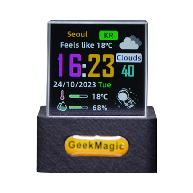 SharkTRUE Geek-Magic Mini 3D Hologram Cube Display,Smart Weather Station Digital Clock,GIF Animation Creative Gift Cool Desktop Decor Flexible Display with Custom Photo Album,WiFi,Real-time Weather,T