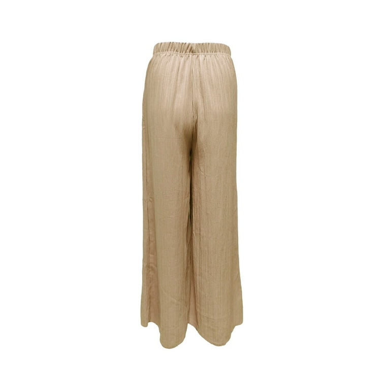 NARABB Womens Linen Long Pants Workout Out Trousers Elastic High Waist  Solid Color Wide Leg Pants