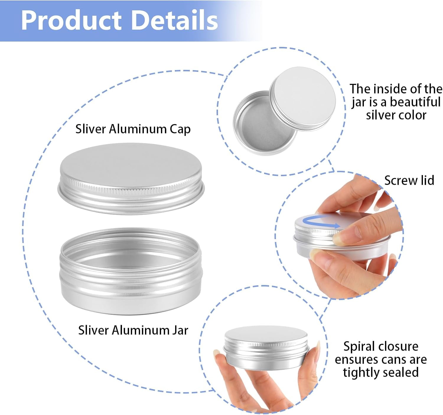 Lip Balm Containers,20-Pack 60ml Refillable Travel Size Aluminum Jars - Leak-Proof Cosmetic Cream Containers(DSF)