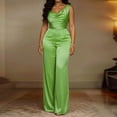 thumbnail image 2 of JULMCOMO Satin Jumpsuits for Women V Neck Sleeveless Dressy Jumpsuits Cinched Waist Wide Leg Evening Party Summer Outfits Fluorescent Green 2XL, 2 of 7