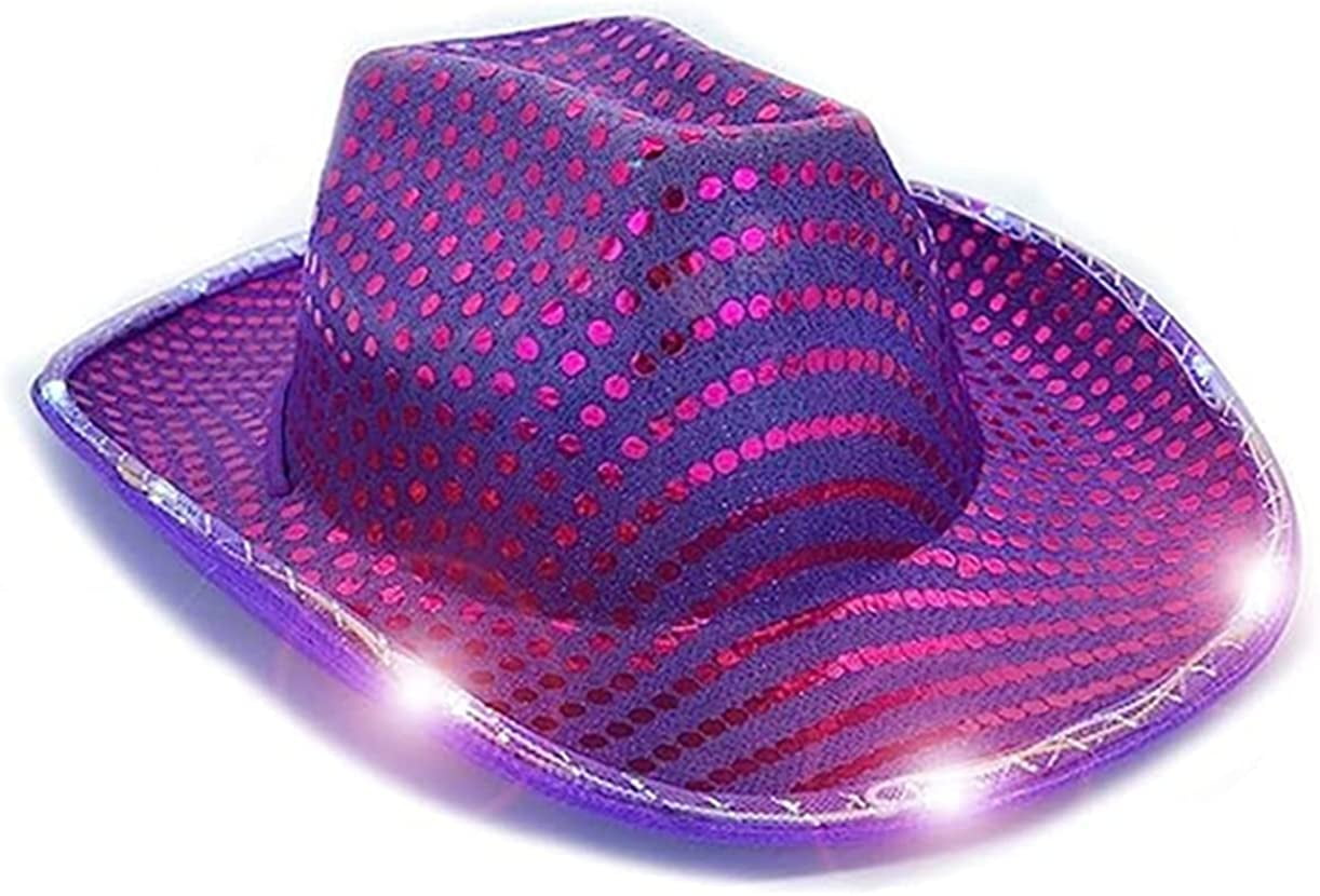 LINLIN Light Up Cowboy Hat, Led Hat Cowboy Sequin Party Cap Flashing