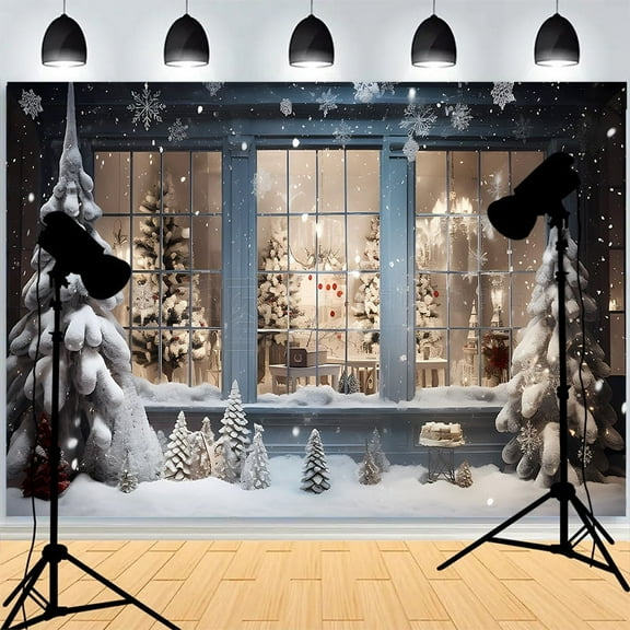 Winter Snow Window Christmas Day Background Fireplace Living Room ration Family Party New Year Photography Backdrops AG-03