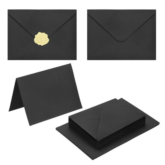 Uxcell 50 Pack Black 4x6 Envelopes with Cards, V Flap A6 Envelopes with Gold Stickers for Greeting Cards and Invitations