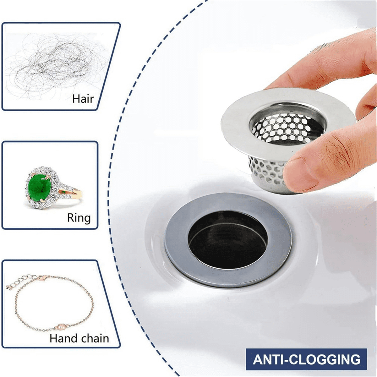 Lot de 2 bouchons d'évier de salle de bain pour trou de 2,8 à 3,3 cm, filtre universel pop-up d'évier avec panier filtre en acier inoxydable, attrape- cheveux, accessoires de rechange pour salle