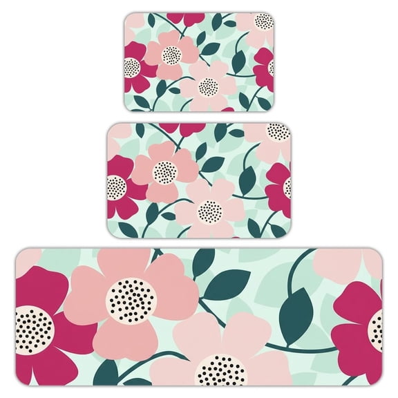 RKSupls Kitchen Rug Set 3 Piece Anti-Slip Flannel Floor Mats, Colorful Washable Absorbent Runner Mats for Kitchen Bathroom Home Decor