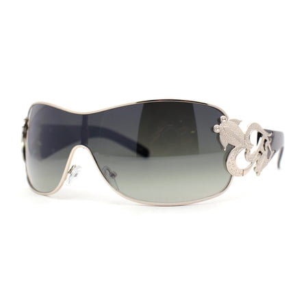 Womens Coy Metal Jewel Designer Fashion Shield Wrap Sunglasses Gold Black - Smoke