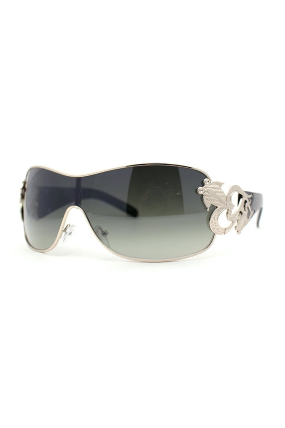 Womens Coy Metal Jewel Designer Fashion Shield Wrap Sunglasses Gold Black - Smoke