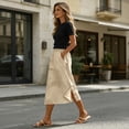 thumbnail image 6 of Linen Skirts for Women Oversized Split High Waisted Beach Daily Summer Midi Skirts with Pockets Khaki XL, 6 of 6