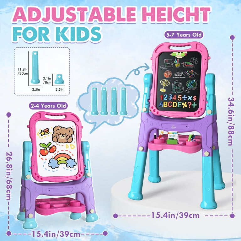 KWANITHINK 4-in-1 Rotatable Kids Art Easel, Pink photo 5