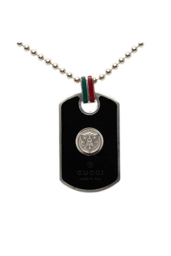 Pre-Owned Gucci Crest Sherry Line Necklace Dog Tag Ball Chain Silver Multicolor SV925 Women's...