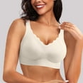 thumbnail image 2 of GEWSEY Womens Comfortable Wireless Bras Push Up Seamless Bralettes Soft V Neck Brassiere Scalloped Full Coverage Everyday Bra White, XL, 2 of 9