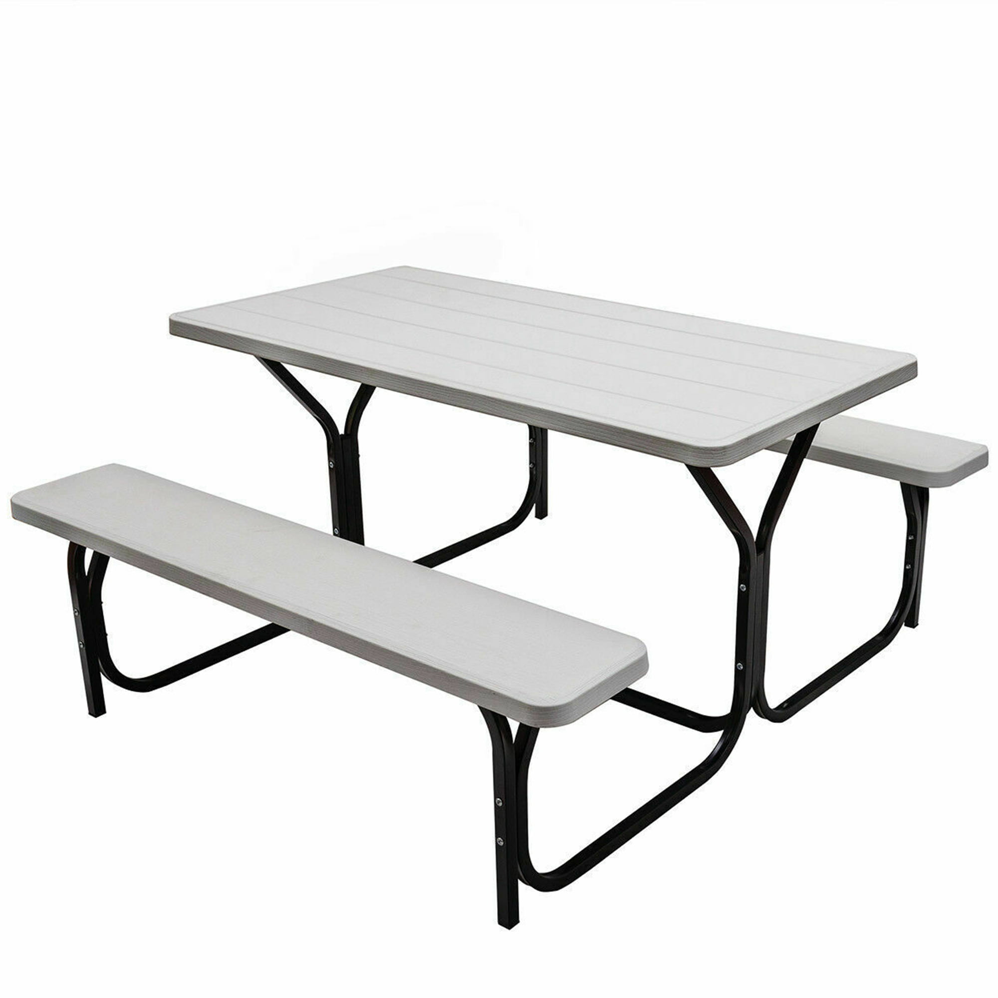 Details about   Black Rectangular Metal Outdoor Picnic Table Frame Only Wood Not Included 