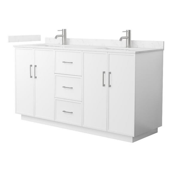 Elan TK 66" White Double Vanity & Carrara Cultured Marble Top & Nickel Trim