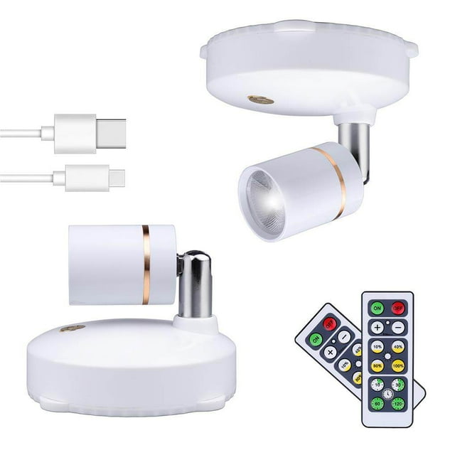 relayinert 2 Pack Spotlight LED Wireless Accent Lights Battery Powered Dimmable Adjustable Desk Lamp Display Ceiling Bedroom