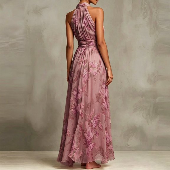 EliteGoogv Womens Floral Dresses Sleeveless Backless Long Dresses For Women Relaxed Loose Fit Irregular Hem Summer Dresses Beach Vacation Wedding Guest Dresses Pink