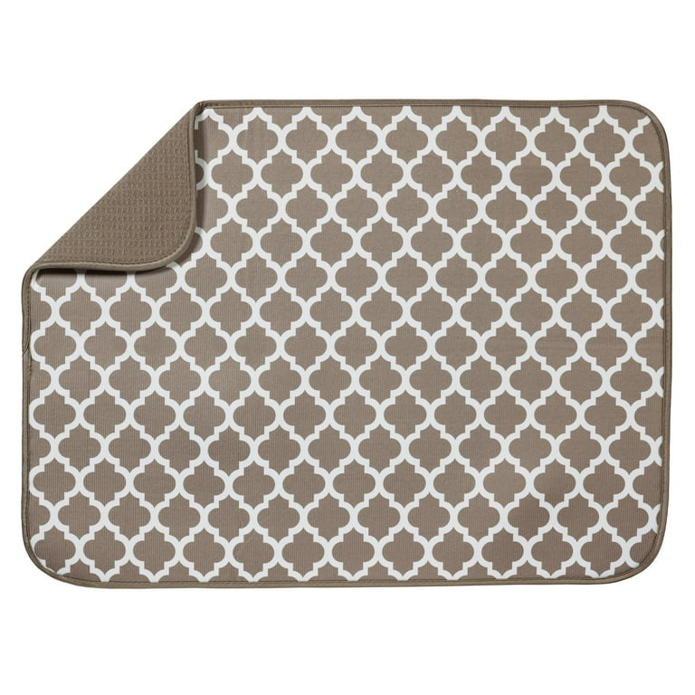 S&T XL Reversible Microfiber Dish Drying Mat - Taupe Trellis - 18 x 24 